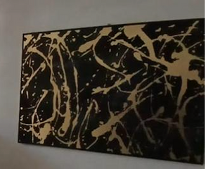 Large Contemporary Abstract Metallic Splatter Art in Black Frame - 2ndhandwarehouse.com