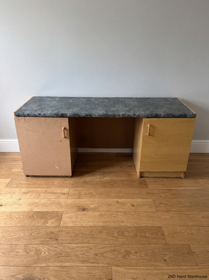 Grey Marble-Effect Top Office Desk with Side Cupboards — Backing Loose and Fragile Structure - 2ndhandwarehouse.com