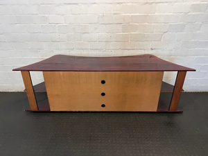 2m Wide Solid Wood TV Unit - Rich Burgundy Finish - 2ndhandwarehouse.com