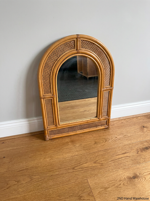 Arched Rattan and Cane Webbing Wall Mirror — Good Condition - 2ndhandwarehouse.com