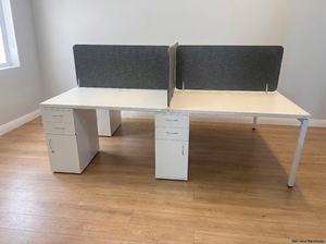 White Office Cubicle with Grey Privacy Screen and Storage - 2ndhandwarehouse.com