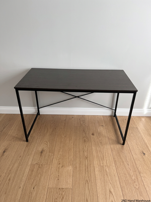 Dark Brown Melamine Office Desk with Black Metal Frame — Great Condition / Used for Six Months