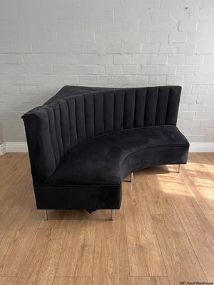 Curved Black Channel-Tufted Couch - Water Damaged - 2ndhandwarehouse.com