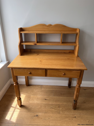Wooden Study Desk with Display Hutch and Drawers — Fair Condition with Visible Wear