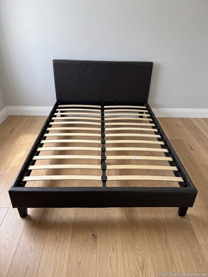Dark Faux Leather Double Bed Frame with Slats