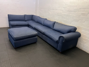 8-Seater Blue Sectional Corner Couch with Matching Ottoman - 2ndhandwarehouse.com
