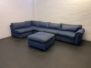 8-Seater Blue Sectional Corner Couch with Matching Ottoman - 2ndhandwarehouse.com