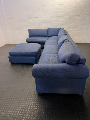 8-Seater Blue Sectional Corner Couch with Matching Ottoman - 2ndhandwarehouse.com