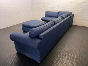 8-Seater Blue Sectional Corner Couch with Matching Ottoman - 2ndhandwarehouse.com