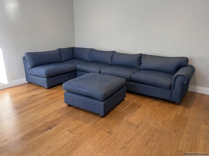 8-Seater Blue Sectional Corner Couch with Matching Ottoman - 2ndhandwarehouse.com
