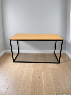 Modern Wood Top Office Desk with Black Metal Frame — Used; Fair Condition