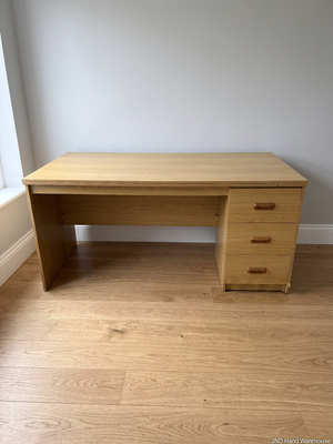 Light Oak Finish Office Desk with 3 Drawers — Good Used Condition