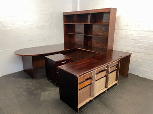 Dark Wood 12 Drawer U Shaped Desk With Shelf - PRICE DROP 2