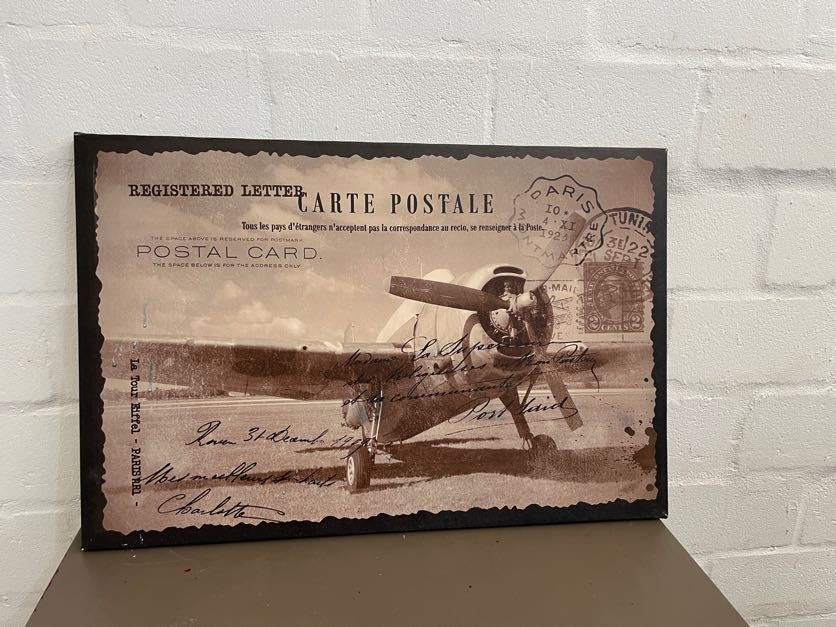 Black And White Airplane Postal Print Canvas