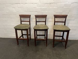 Dark Wood Green Seat Bar Stool - PRICE DROP