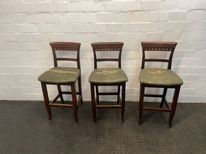 Dark Wood Green Seat Bar Stool - PRICE DROP