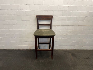 Dark Wood Green Seat Bar Stool - PRICE DROP