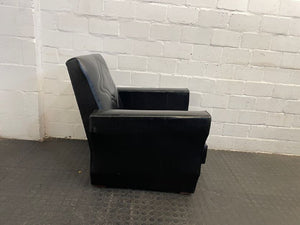 1960s Art Deco Black Pleather One Seater Couch (No Cushion)