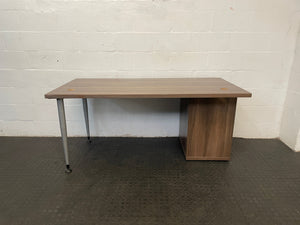 Mid Brown Modern Office Desk with Silver Details