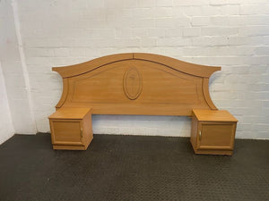 Light Wood Double Bed Headboard With Bedside Cabinets
