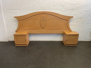 Light Wood Double Bed Headboard With Bedside Cabinets