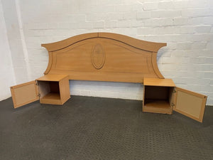 Light Wood Double Bed Headboard With Bedside Cabinets