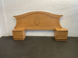 Light Wood Double Bed Headboard With Bedside Cabinets