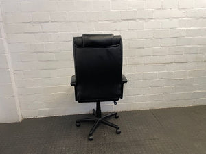 Black Pleather Office Armchair on Wheels (Torn Seat)