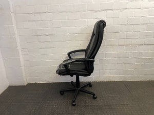 Black Pleather Office Armchair on Wheels (Torn Seat)