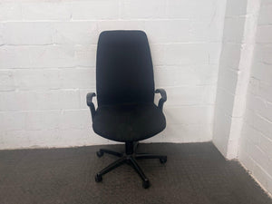 Black Fabric High Back Office Armchair on Wheels