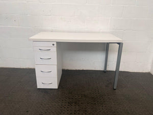 Four Drawer White Office Desk with Steel Legs- REDUCED