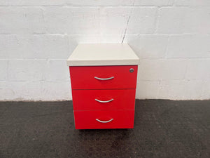 Three Drawer Red and White office Credenza - PRICE DROP - 2ndhandwarehouse.com