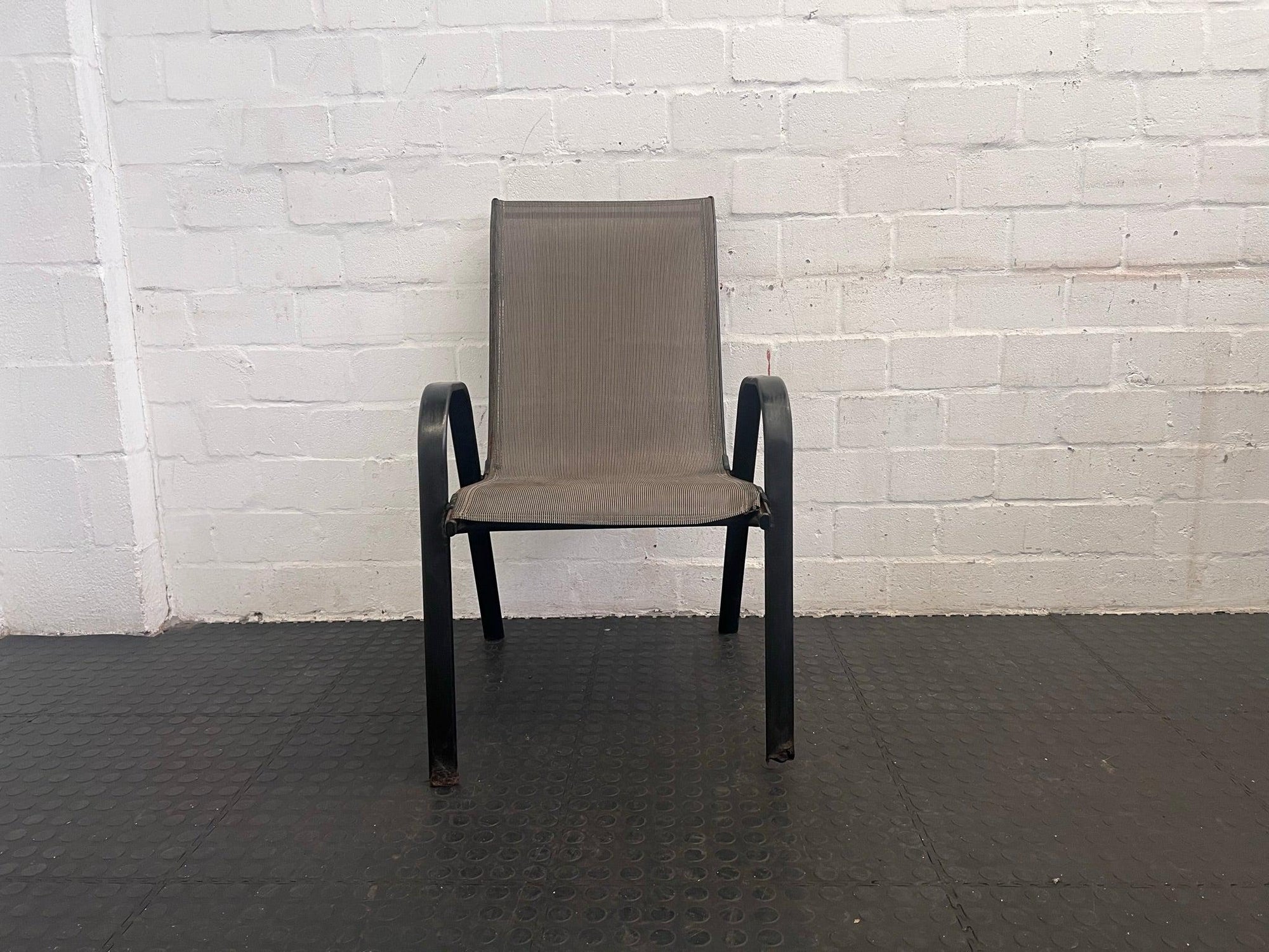 Grey Steel Framed Patio Chair (Damage To Leg/Slightly Shorter)