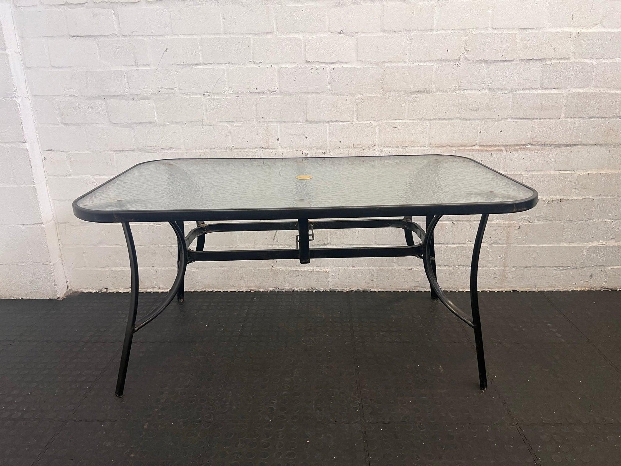 Black Frame Glass Top Patio Table