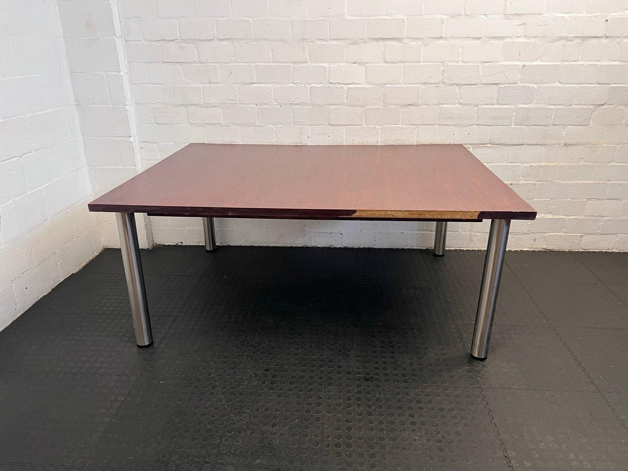 Silver-Legged Oak Boardroom Table (Some Chipping To The Sides) 180 x 135cm - REDUCED