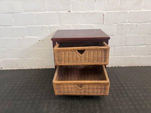 2 Drawer Brown Wicker Bedside Table - REDUCED