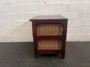 2 Drawer Brown Wicker Bedside Table - REDUCED