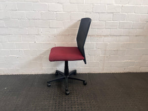 Black and Maroon Office Chair On Wheels (No Arm Rests)