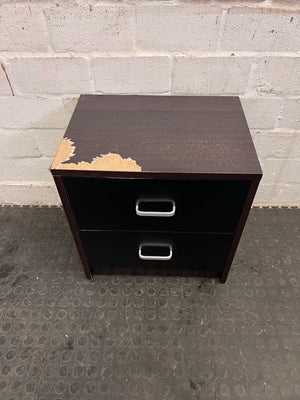 2 Drawer Dark Wood Bedside Table (Needs Repair/Upkeep) - REDUCED - PRICE DROP