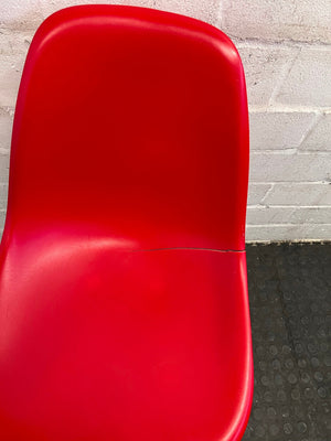 Red Dining Chair with Wooden Legs (Cracked Seat) - PRICE DROP