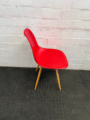 Red Dining Chair with Wooden Legs (Cracked Seat) - PRICE DROP