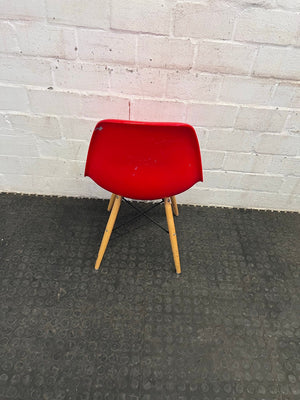 Red Dining Chair with Wooden Legs (Cracked Seat) - PRICE DROP