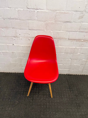 Red Dining Chair with Wooden Legs (Cracked Seat) - PRICE DROP