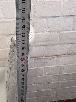 White Pleather Bar Stools with Wooden Legs - PRICE DROP