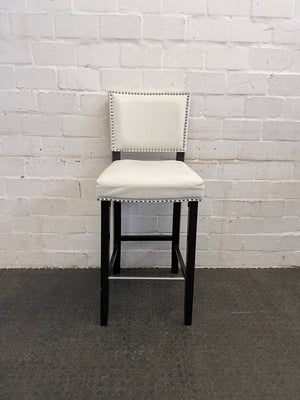 White Pleather Bar Stools with Wooden Legs - PRICE DROP