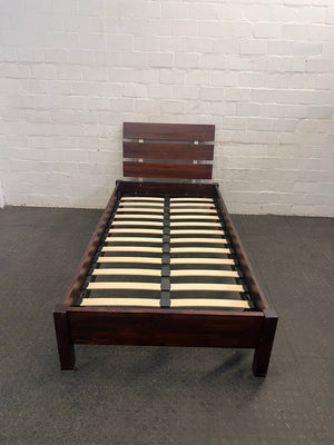 Dark Brown Wooden Single Bed Frame - REDUCED