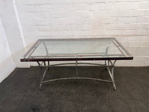 Wicker and Metal Framed Glass Top Outdoor Table (Some Rust on Metal)