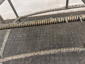 Wicker and Metal Framed Glass Top Outdoor Table (Some Rust on Metal)