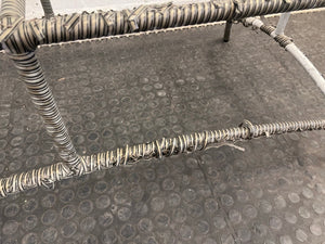 Wicker and Metal Framed Glass Top Outdoor Table (Some Rust on Metal)