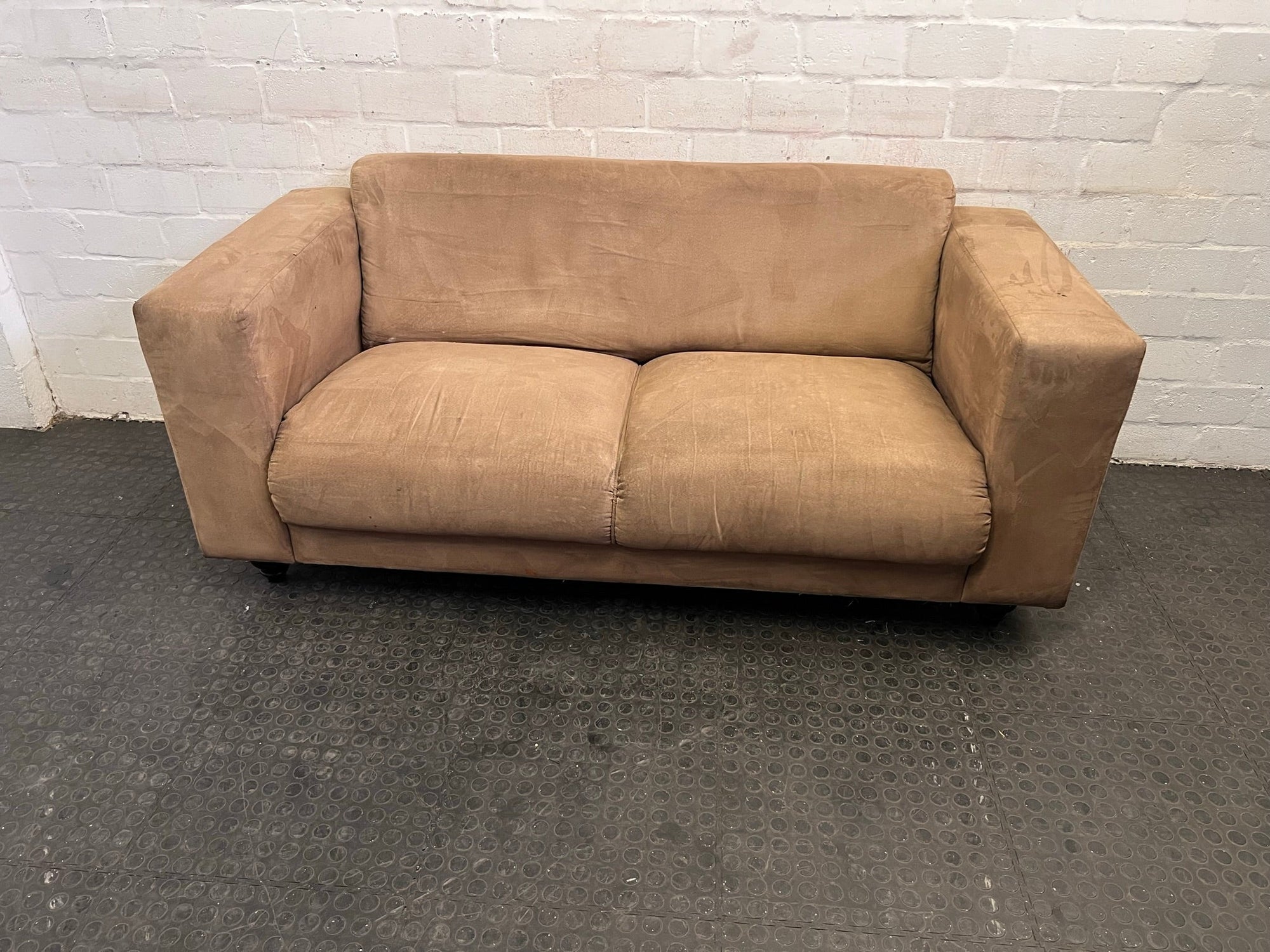 Beige Suede Two Seater Couch - REDUCED